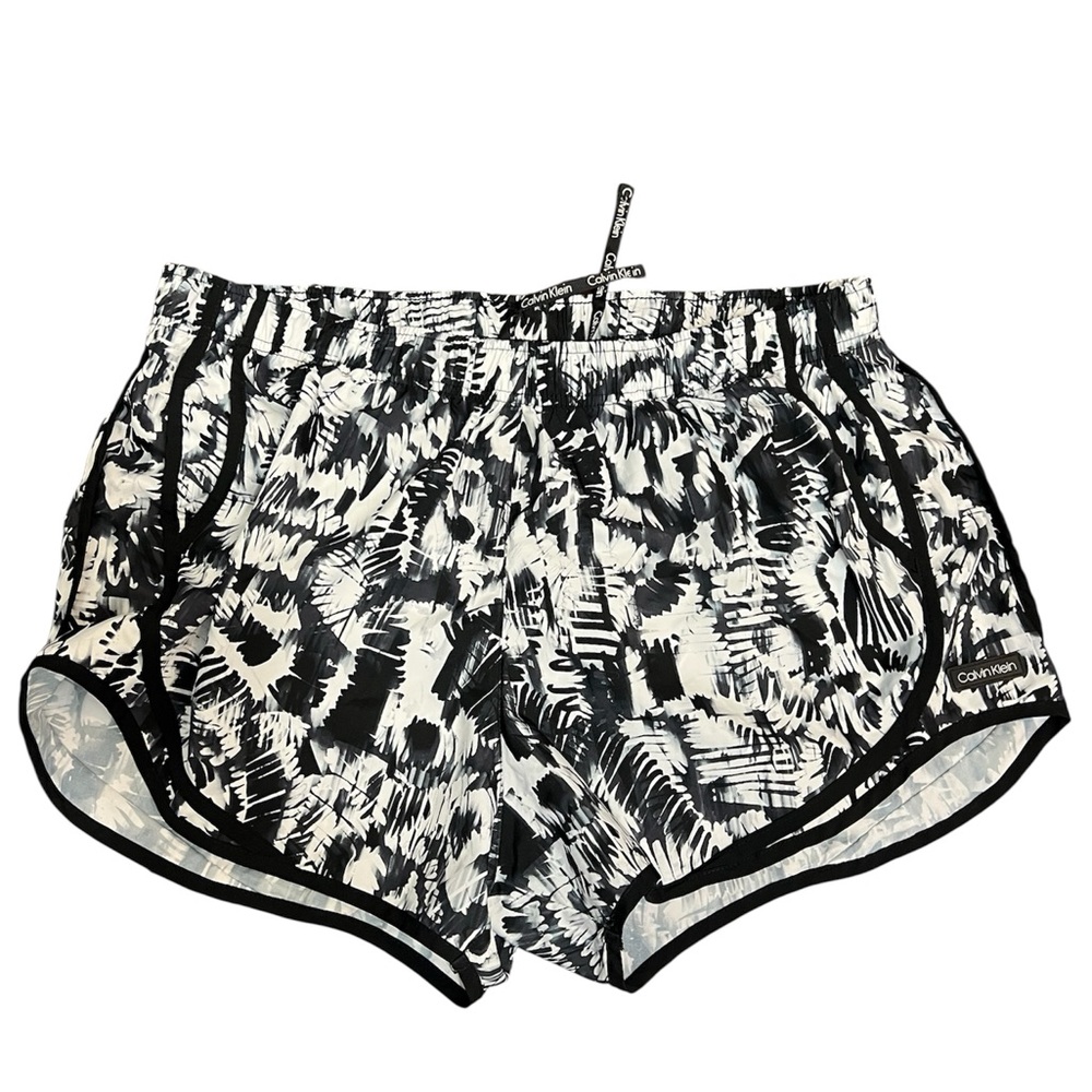 MWOT Calvin Klein Running Shorts Scribble Black Pattern Women XL